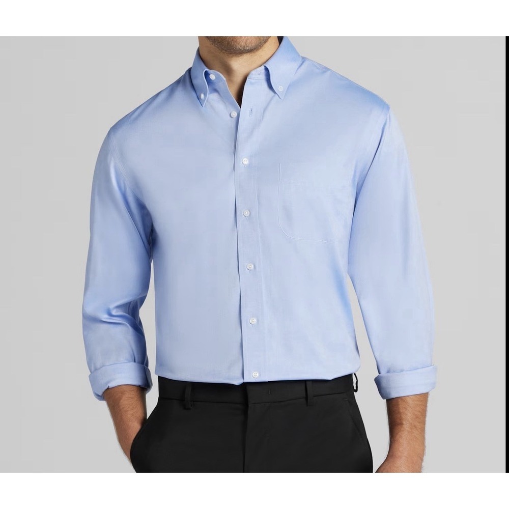 Jos A Bank Traveler Dress Shirt Mens 16.5 32 Light Blue Traditional Fit Cotton